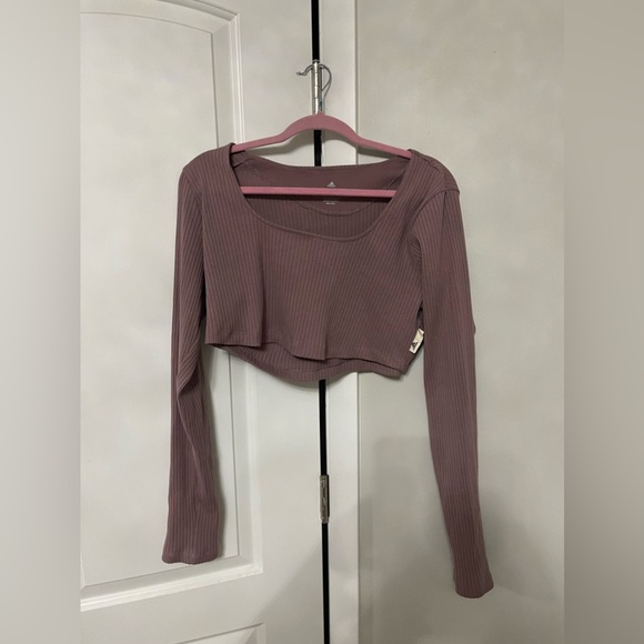 Adidas 2x ribbed crop top long sleeve shirt dusty rose - Picture 3 of 4
